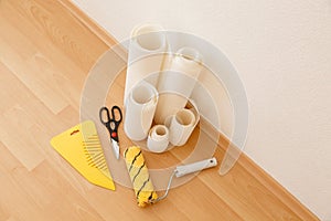 Tools for gluing wallpapers. Renovation