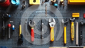 Tools Hanging on Pegboard