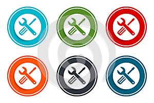 Tools icon flat vector illustration design round buttons collection 6 concept colorful frame simple circle set