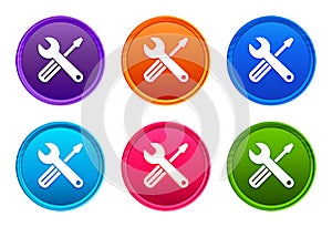 Tools icon luxury bright round button set 6 color vector