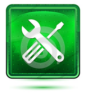 Tools icon neon light green square button