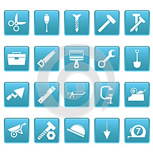 Tools icons on blue squares