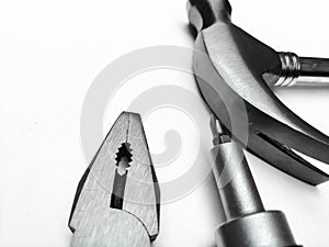 Tools isolated on white background. tool, set of different tools. Pliers, screwdriver, hammer, wrench etc.