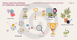 Tools and milestones of personal growth collection in tiny collection set