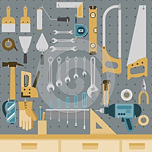 Tools on peg board