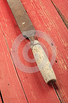 Tools. Rasp on wooden background. Ready to work.