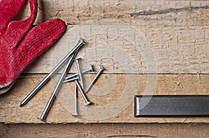 Tools on a raw wood