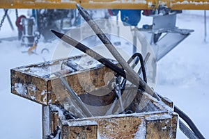 Tools for repairing gas wells, in winter in snowfall