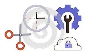 Tools Representing Time Management, Cloud Security, and Workflow Optimization