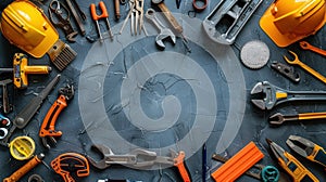 Tools and Safety Gear on Gray Surface for Construction and DIY Projects