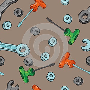 Tools seamless pattern. Vector illustration set of wrenches, bolts, screwdriver seamless pattern. Background from the tools a scre
