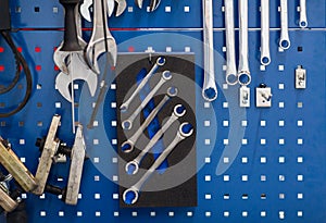Tools set at car workshop