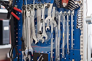 Tools set at car workshop