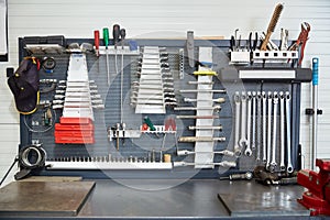 Tools set at car workshop photo
