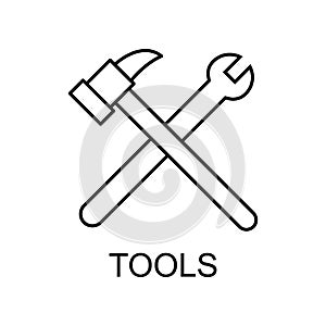 tools sign outline icon. Element of data protection icon with name for mobile concept and web apps. Thin line tools sign icon can