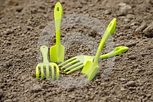 Tools for soil gardening, season of horticulture photo