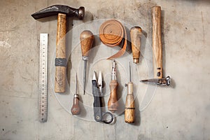 The tools of a tanner for working with leather
