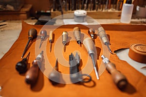 The tools of a tanner for working with leather