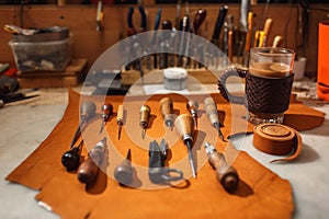 The tools of a tanner for working with leather