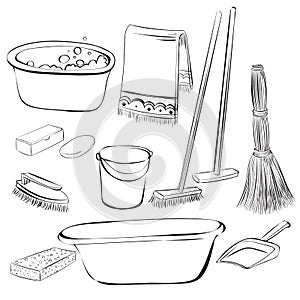 Tools with things for cleaning and wash