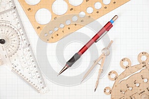 Technical drawing on a millimetre paper