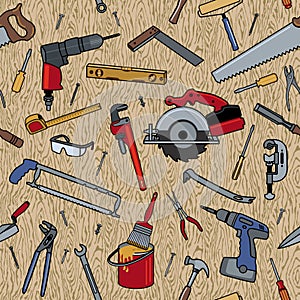 Tools on Wood Pattern