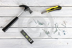 Tools on a wooden background