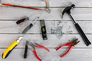 Tools on a wooden background