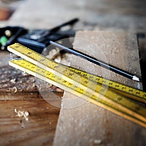 Tools for woodworks construction site
