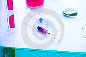 Tools at workplace in modern biological laboratory