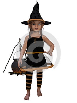Toon kid in a witch costume
