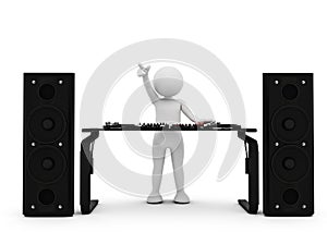 Toon man DJ spinning music on mixer. White background
