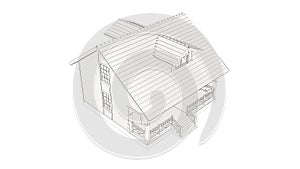 Toon style image of modern frame house. 3D illustration of modern house.