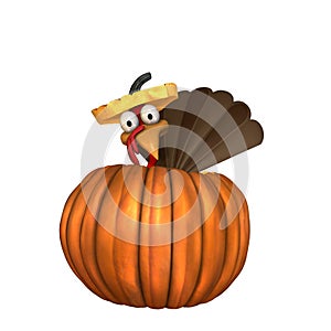 Toon Turkey in Pumpkin