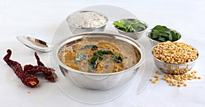 Toor Dal Chutney Indian Vegetarian Side Dish and its Main Ingredients