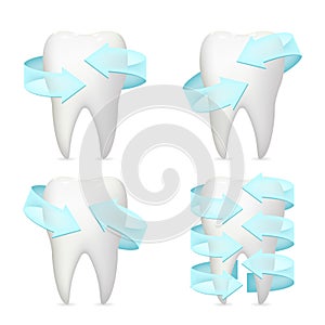 Tooth arrow protection realistic 3d poster stomatology isolated icons set template mock up design vector illustration