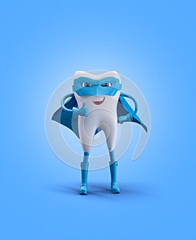 Tooth as super hero. Render 3d illustration