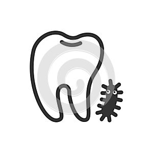 Tooth with bacteria, cute vector icon illustration