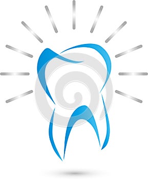 Tooth in blue and gray, tooth and dentist logo