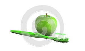 Tooth brush and apple