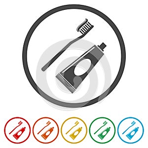 Tooth brush with toothpaste flat icon, Toothbrush icon, 6 Colors Included