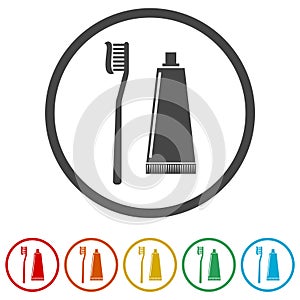 Tooth brush with toothpaste flat icon, Toothbrush icon, 6 Colors Included