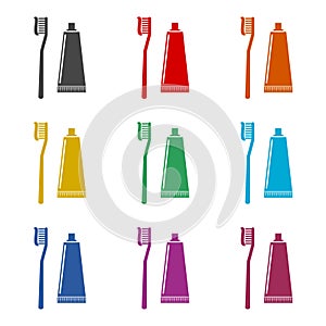 Tooth brush with toothpaste icon, Toothbrush icon, color icons set