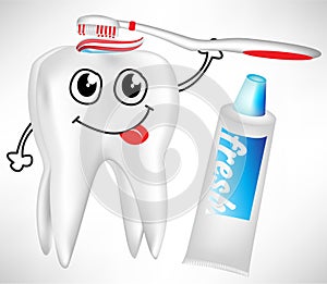 Tooth brushing itself with toothpaste