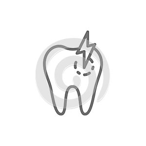 Tooth with caries, toothache, sick dental line icon.