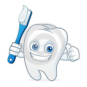 Tooth cartoon mascot brushing teeth photo