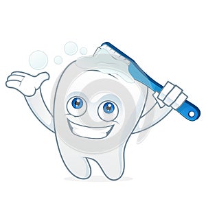 Tooth cartoon mascot brushing teeth photo