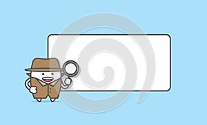 Tooth character detective with textbox frame illustration vector photo
