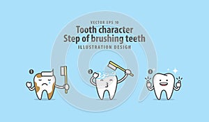 Tooth character Step of brushing teeth illustration vector