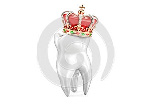 Tooth with crown, premium stomatology concept. 3D rendering